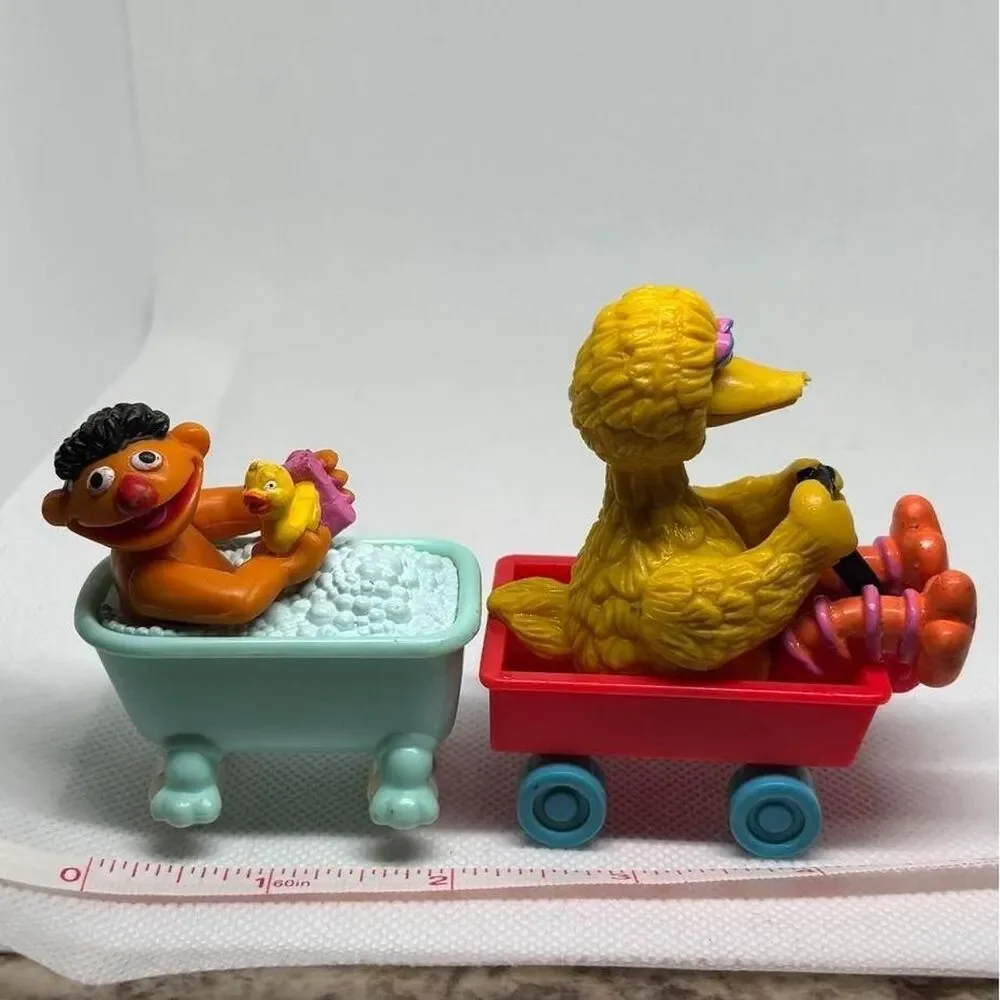 Vintage 1990s Applause Sesame Street Gang on Wheels Set Big Bird and Ernie